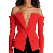 Off-Shoulder Deep V-Neck Blazer