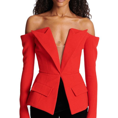 Off-Shoulder Deep V-Neck Blazer