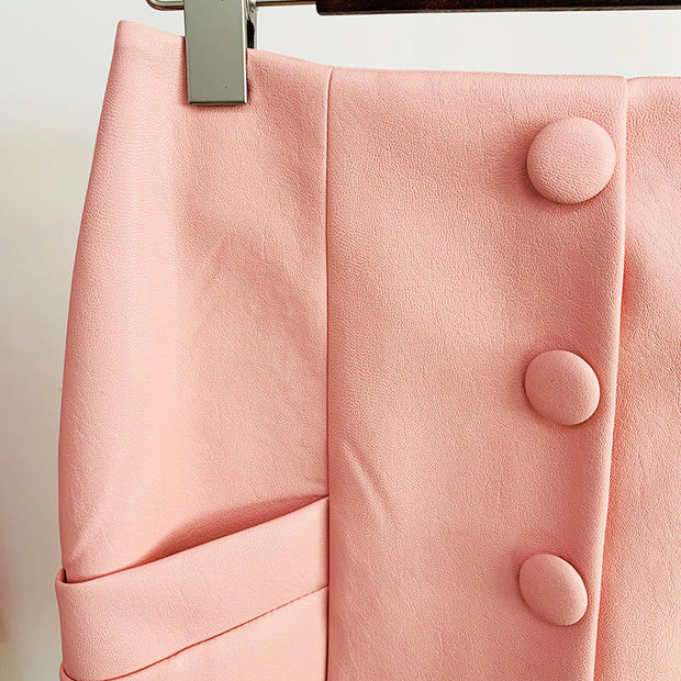 Plus Size PU Leather Button Skirt