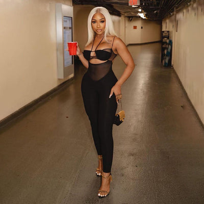 Mesh Patchwork One Piece Jumpsuit