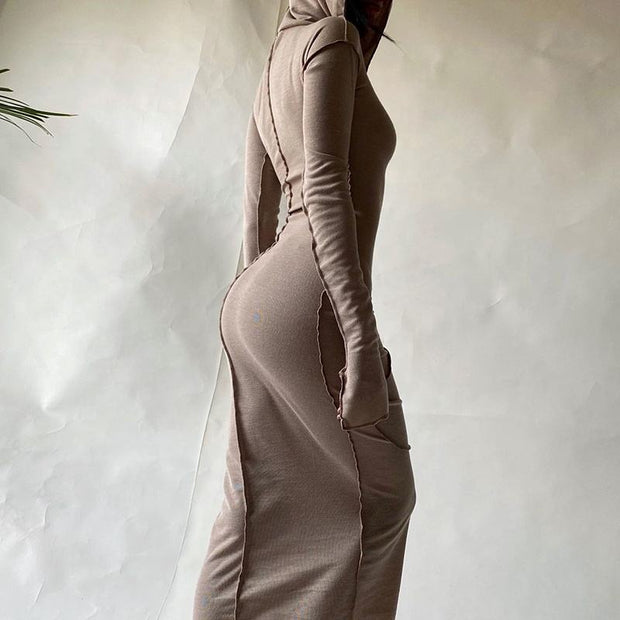 Plus Size Slim Fitted Long Sleeve Hoodie Dress