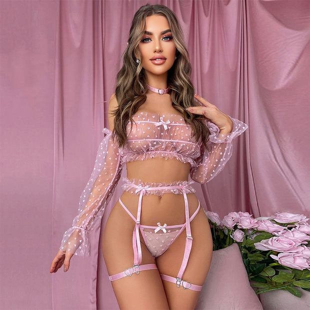 See-Through Mesh Long Sleeve Lingerie Set