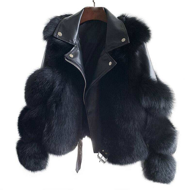 Sheepskin Leather Fox Fur Coat