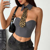 Leopard Print Halter Neck Fishbone Corset Vest