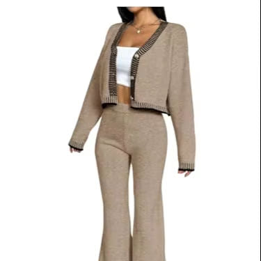 Long Sleeve Zipper Sweater Knit Set