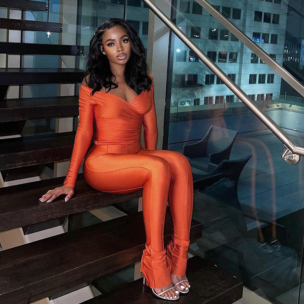 Glossy Two-Piece Tee Pants Set