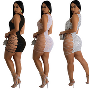 Lace Up Hollow Out Sequin Bodycon Dress