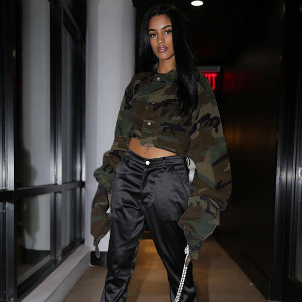 Womens Camouflage Denim Top Coat