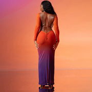 Backless Bodycon Gradient Maxi Dress