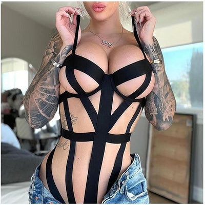 Hollow-Out Strappy Lingerie Set