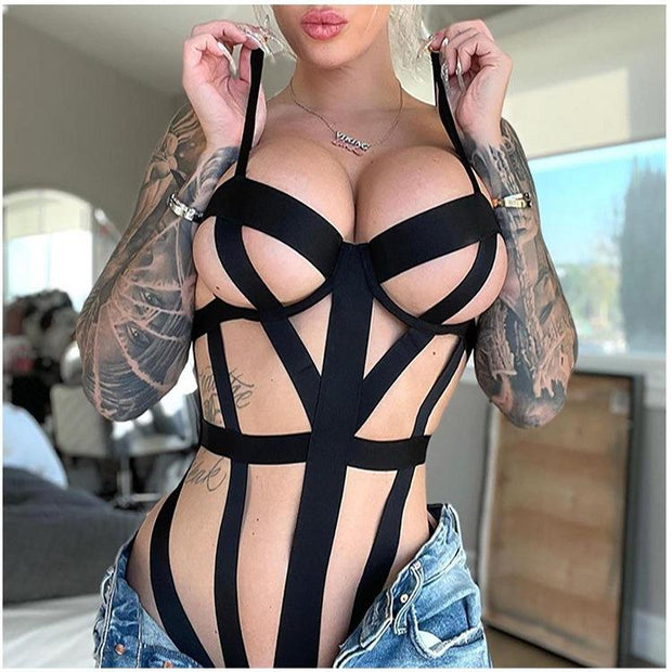 Hollow-Out Strappy Lingerie Set