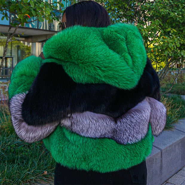 Fluffy Hooded Cropped Fur Coat