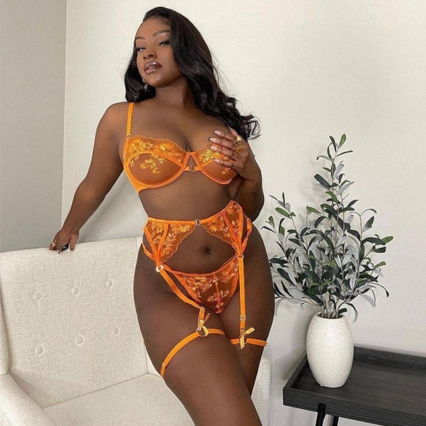 Mesh Embroidery Lingerie Set