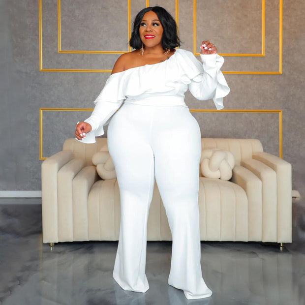 Plus Size Ruffle Off-Shoulder Tube Top Jumpsuit