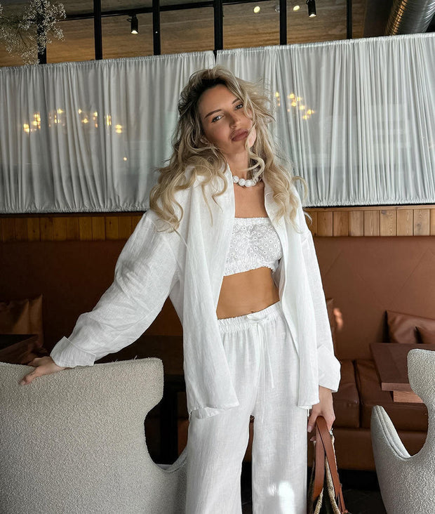 White Cotton Two-Piece Pajama Set