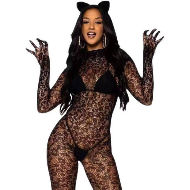Sheer Fishnet Crotchless Bodysuit