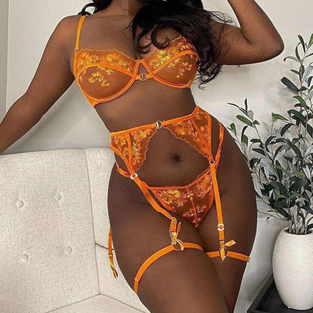 Mesh Embroidery Lingerie Set