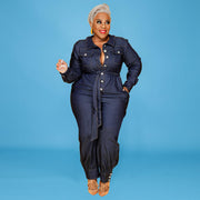 Plus Size Denim Long Jumpsuit
