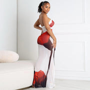 Sleeveless Elegant Printed Backless Maxi Dress