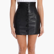 Plus Size PU Leather Button Skirt