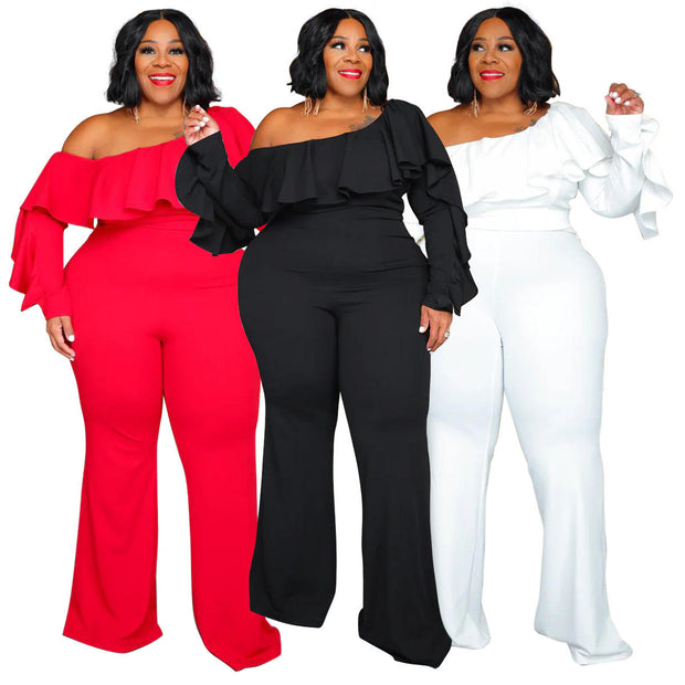 Plus Size Ruffle Off-Shoulder Tube Top Jumpsuit