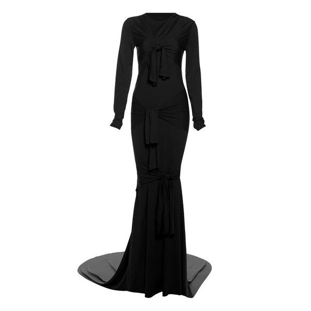 Hollow Long Sleeve Floor-Length Dress