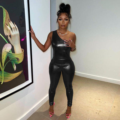 Silver PU Leather Jumpsuit