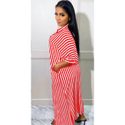 Elegant Half Sleeve Striped Knitted Maxi Dress