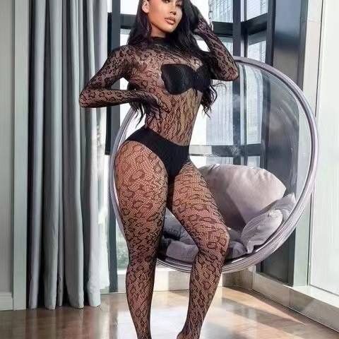 Sheer Fishnet Crotchless Bodysuit