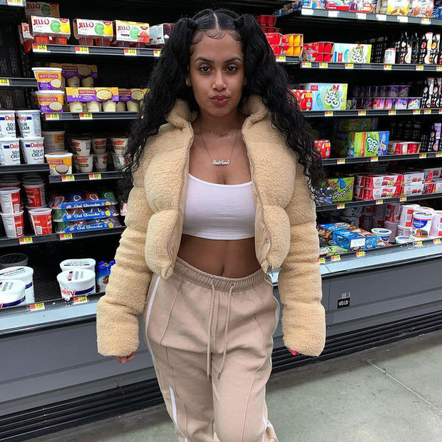 Faux Fur Fleece Puffer Coat