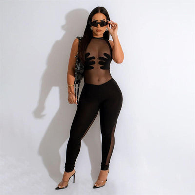 Mesh See-Through Bodycon Jumpsuit