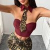 Leopard Print Halter Neck Fishbone Corset Vest