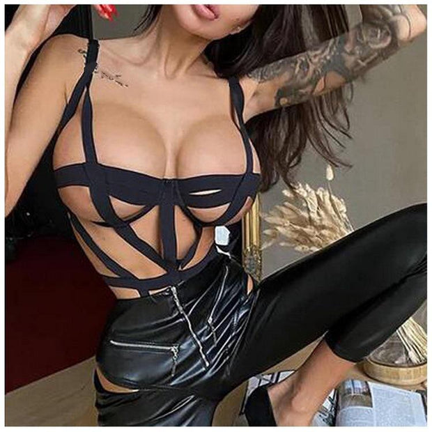 Hollow-Out Strappy Lingerie Set