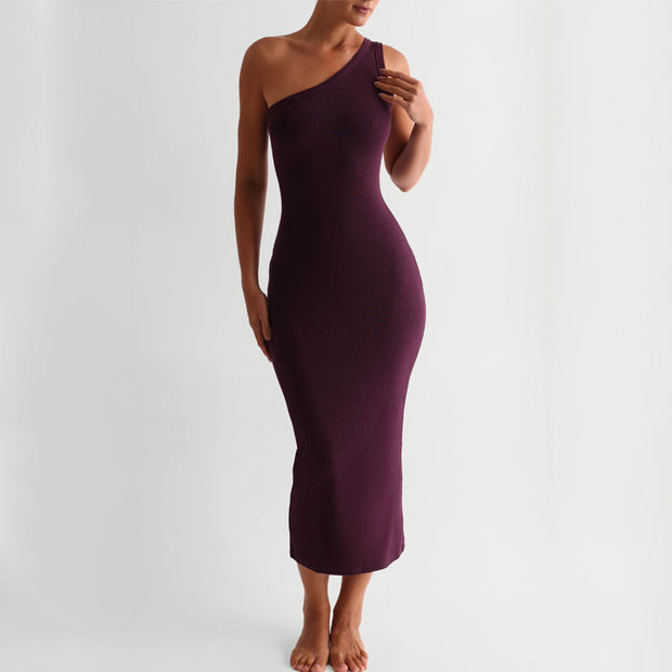 Plus Size Sexy Ribbed Lounge One Shoulder Dress