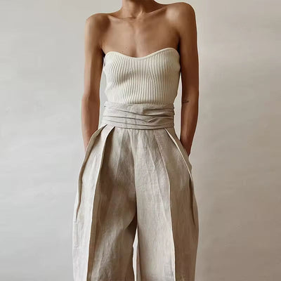 Strapless Linen Pants Suit