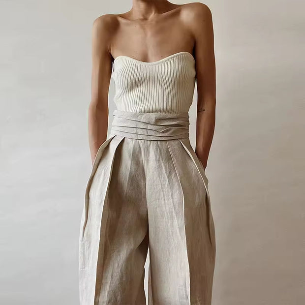 Strapless Linen Pants Suit