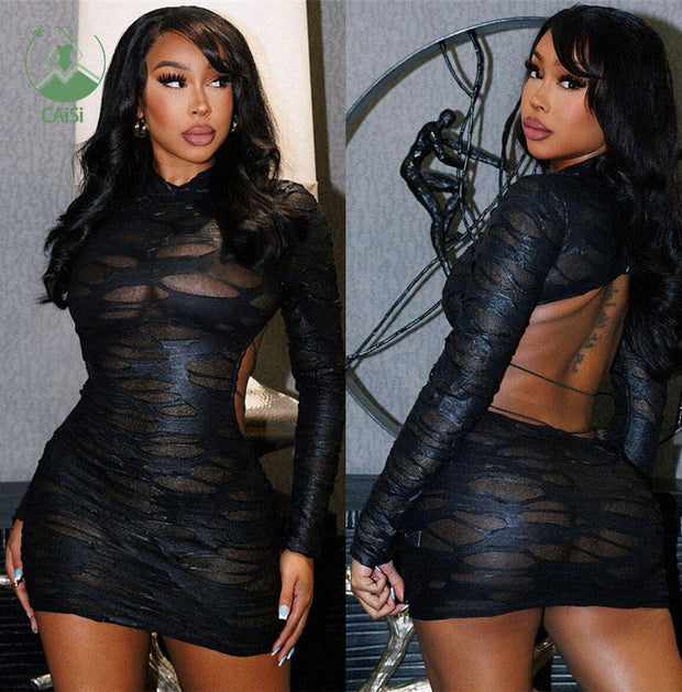 Half High Collar Full Sleeve Mini Dress