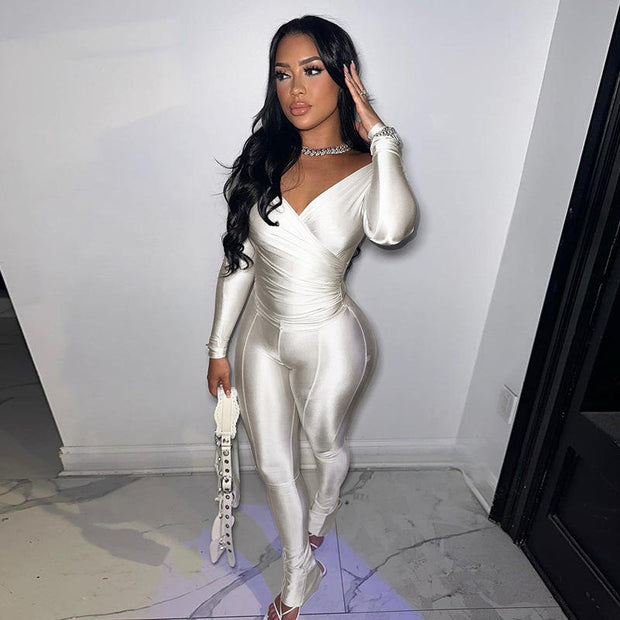 Glossy Two-Piece Tee Pants Set