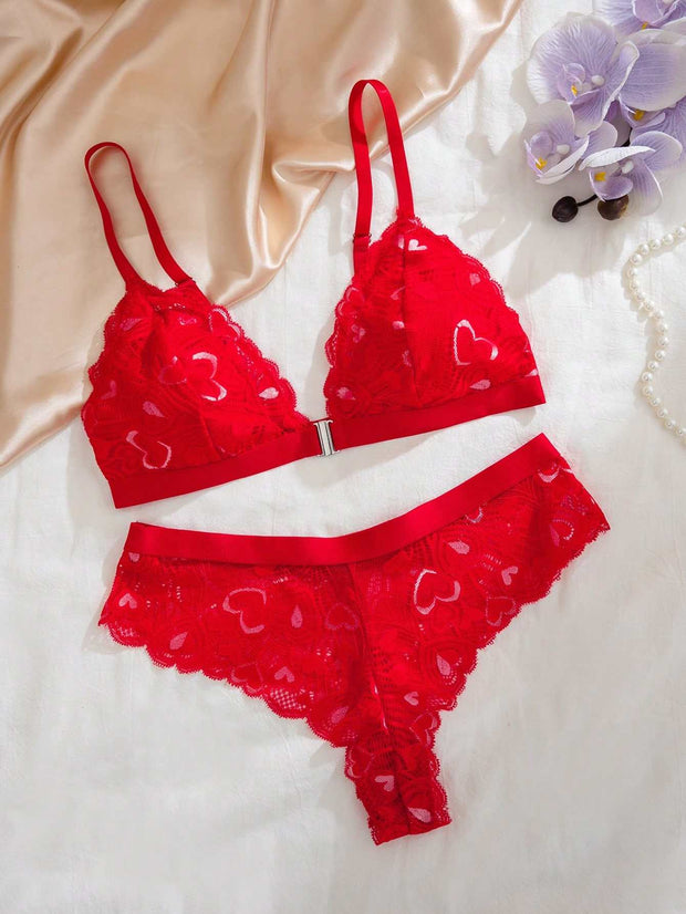 Lace Front Closure Tanga Lingerie Set
