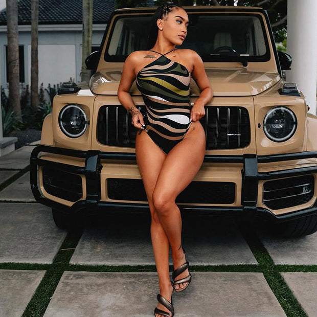 Stripes Print Halter Boutique Bodysuit