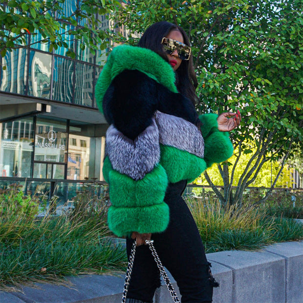 Fluffy Hooded Cropped Fur Coat