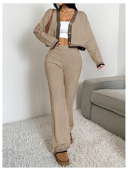 Long Sleeve Zipper Sweater Knit Set