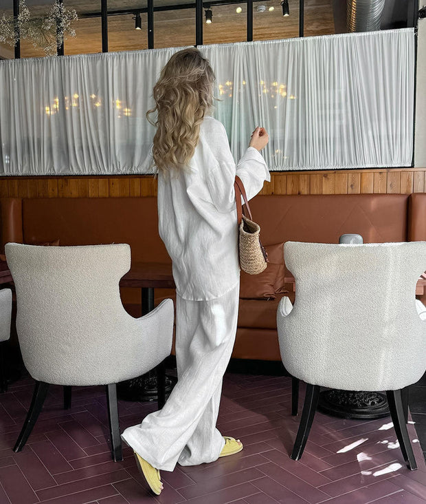 White Cotton Two-Piece Pajama Set