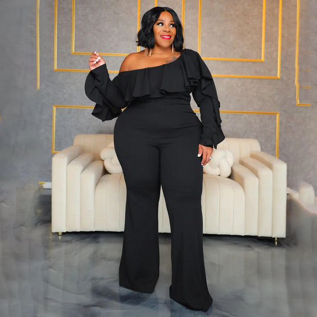 Plus Size Ruffle Off-Shoulder Tube Top Jumpsuit