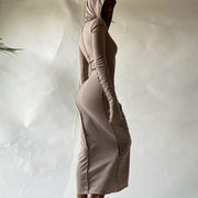 Plus Size Slim Fitted Long Sleeve Hoodie Dress