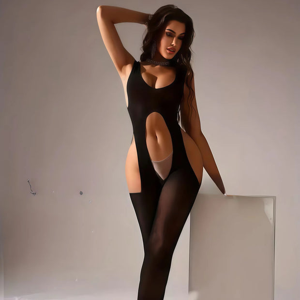 Hollow-Out Black Bodysuit