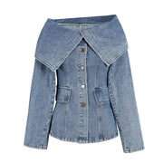 One-Shoulder Denim Lapel Jacket