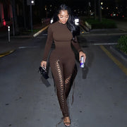 Lace-Up Long Sleeve Playsuit