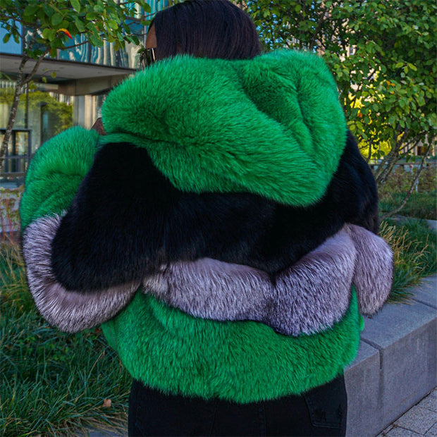 Fluffy Hooded Cropped Fur Coat