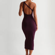 Plus Size Sexy Ribbed Lounge One Shoulder Dress